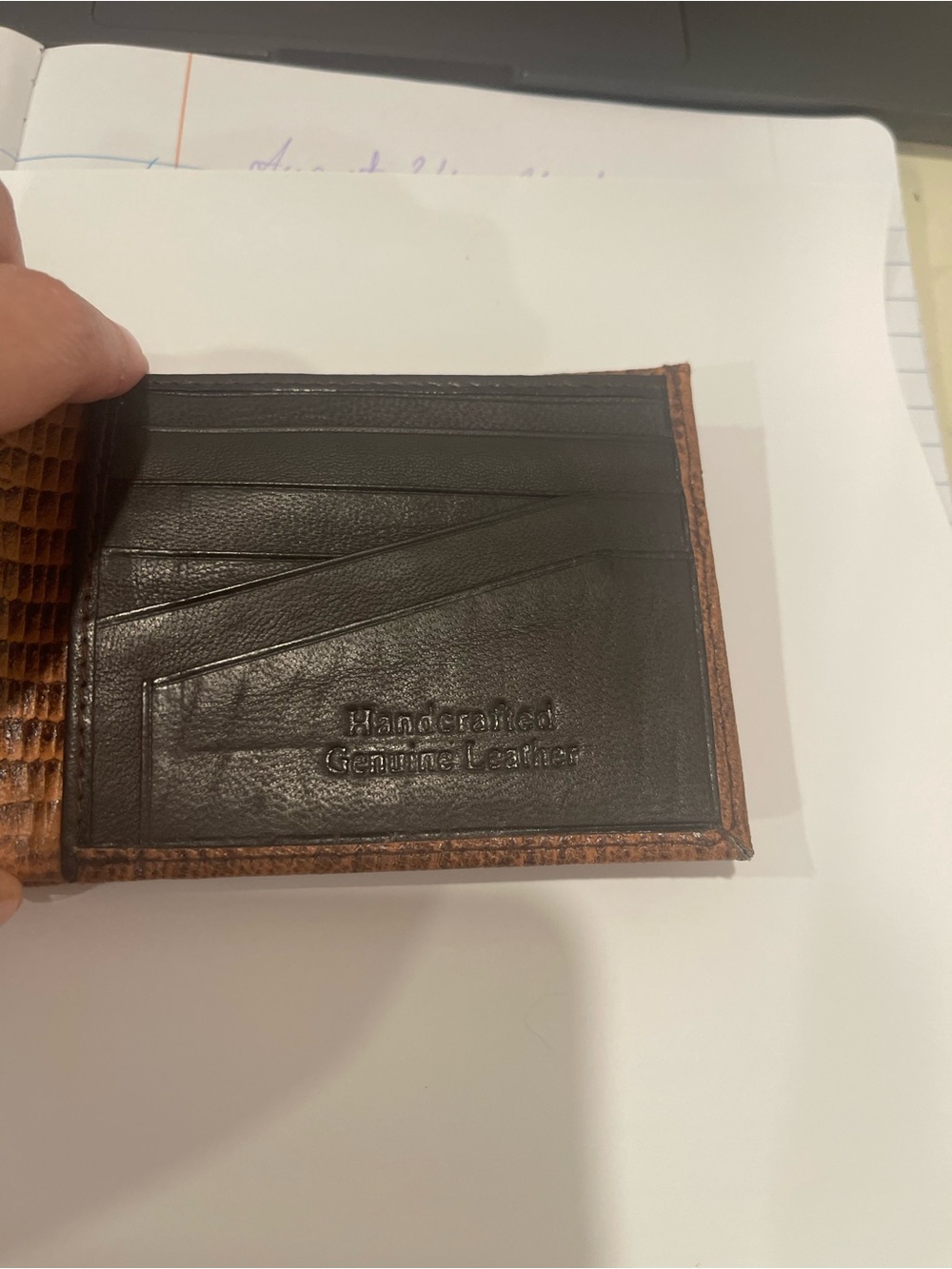 Brown Lizard Embossed Leather Bifold Wallet handcrafted - Picture 2 of 10
